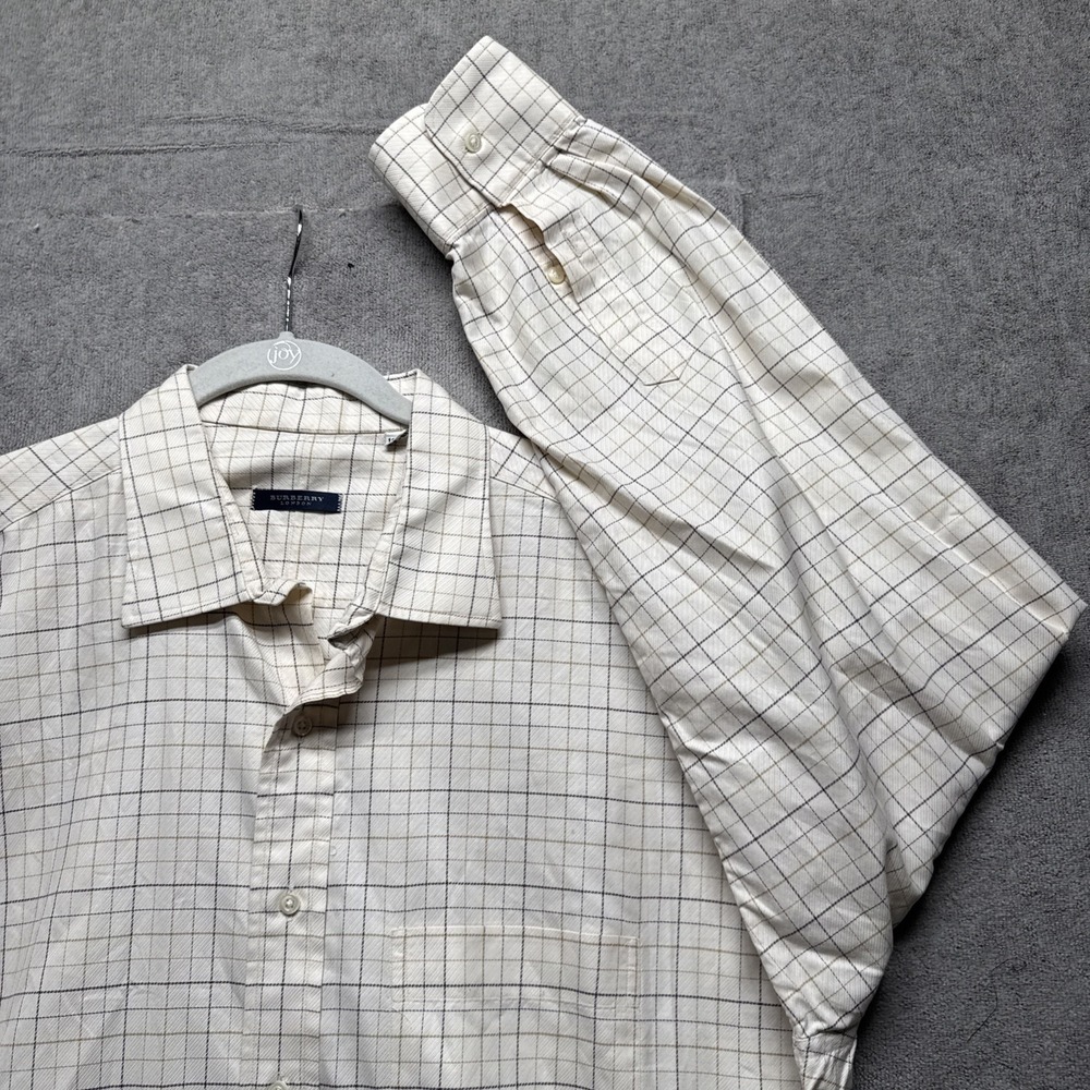 Burberry London Dress Shirt Mens 18 35 XL Check Plaid Button Up Long Sleeve